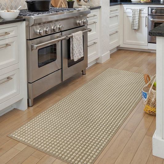 Nephthys Modern Solid Brown Woven Machine Washable Kitchen Mat