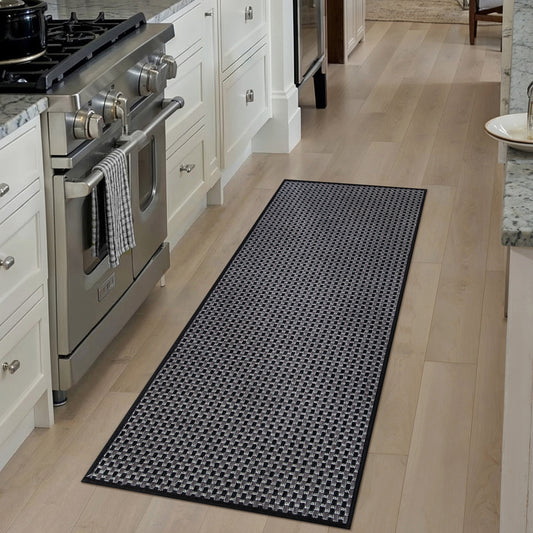 Nephthys Modern Solid Black Woven Machine Washable Kitchen Mat